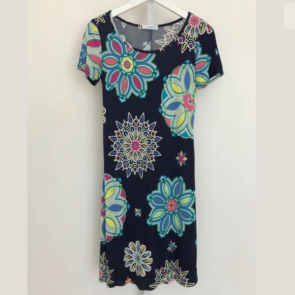 EMILIO PUCCI NAVY FLORAL MULTI PRINT DRESS SIZE IT 40 / US 6 - Picture 2 of 13